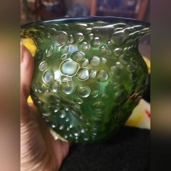 Loetz Austria Signed Green Iridescent Diaspora Glass - Picture 2 of 6